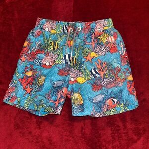Boardies Kids Blue Coral Reef Tropical Fish Swim Trunks Shorts Size 5-6Y